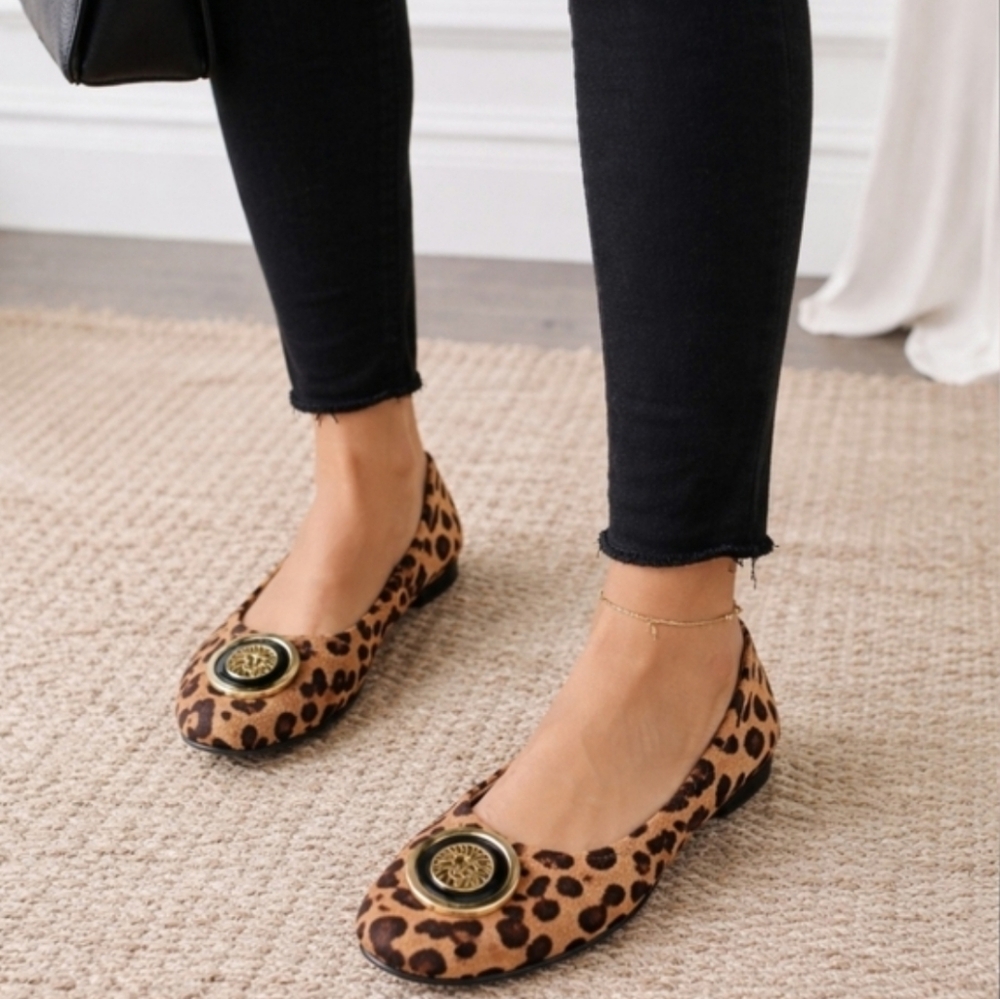 Anne Klein iflex Jacel Y2K Feminine Glam Leopard Comfort Ballet Flat 7.5M
